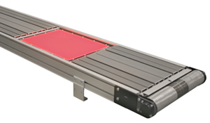 LED backlit belt conveyor with belt removed.