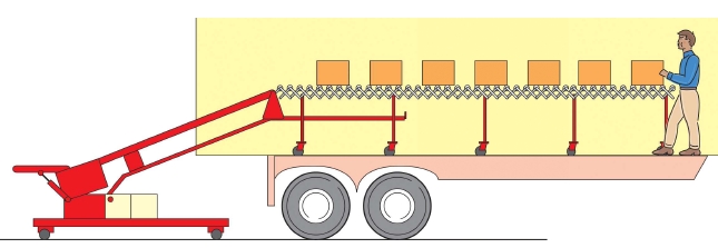 Illustration of lorry loading conveyor belt system. 