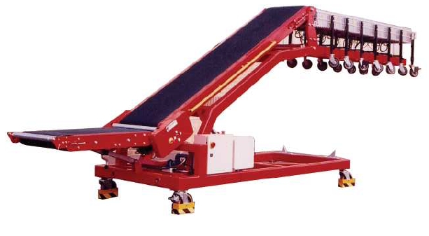 Powered incline vehicle loading conveyor belt.